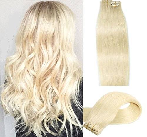 Clip In Hair Extensions Real Human Hair 70g Platinum Blonde Full