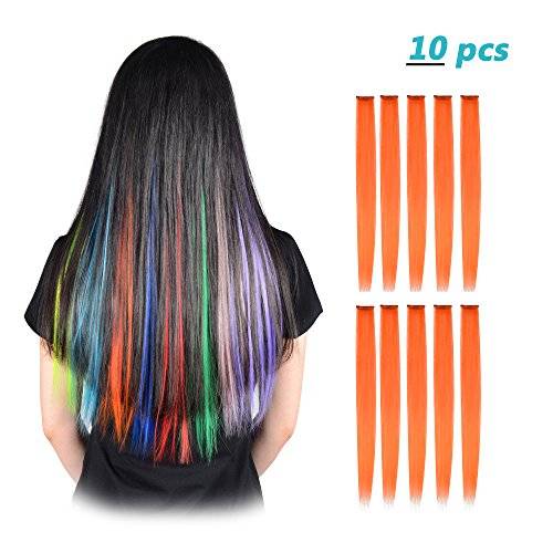 Feshfen 10 Pcs Orange Straight Clip On In Hair Extensions