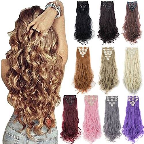 Double Weft Hair Extensions 8pcs 18 Clips 24 Inch Wavy Curly Full