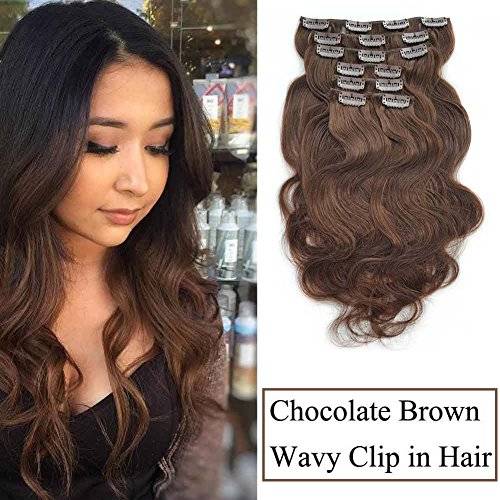 Showjarlly 4 Chocolate Brown Wavy Clip In Hair Extensions Human